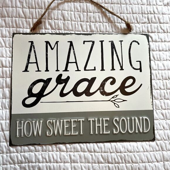 Hobby Lobby Amazing Grace Hanging Sign Home Decor Grey/Cream - Picture 1 of 6